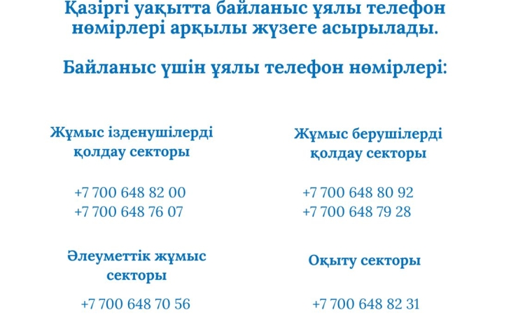 Связь с Центром трудовой мобильности доступна по следующим мобильным номерам